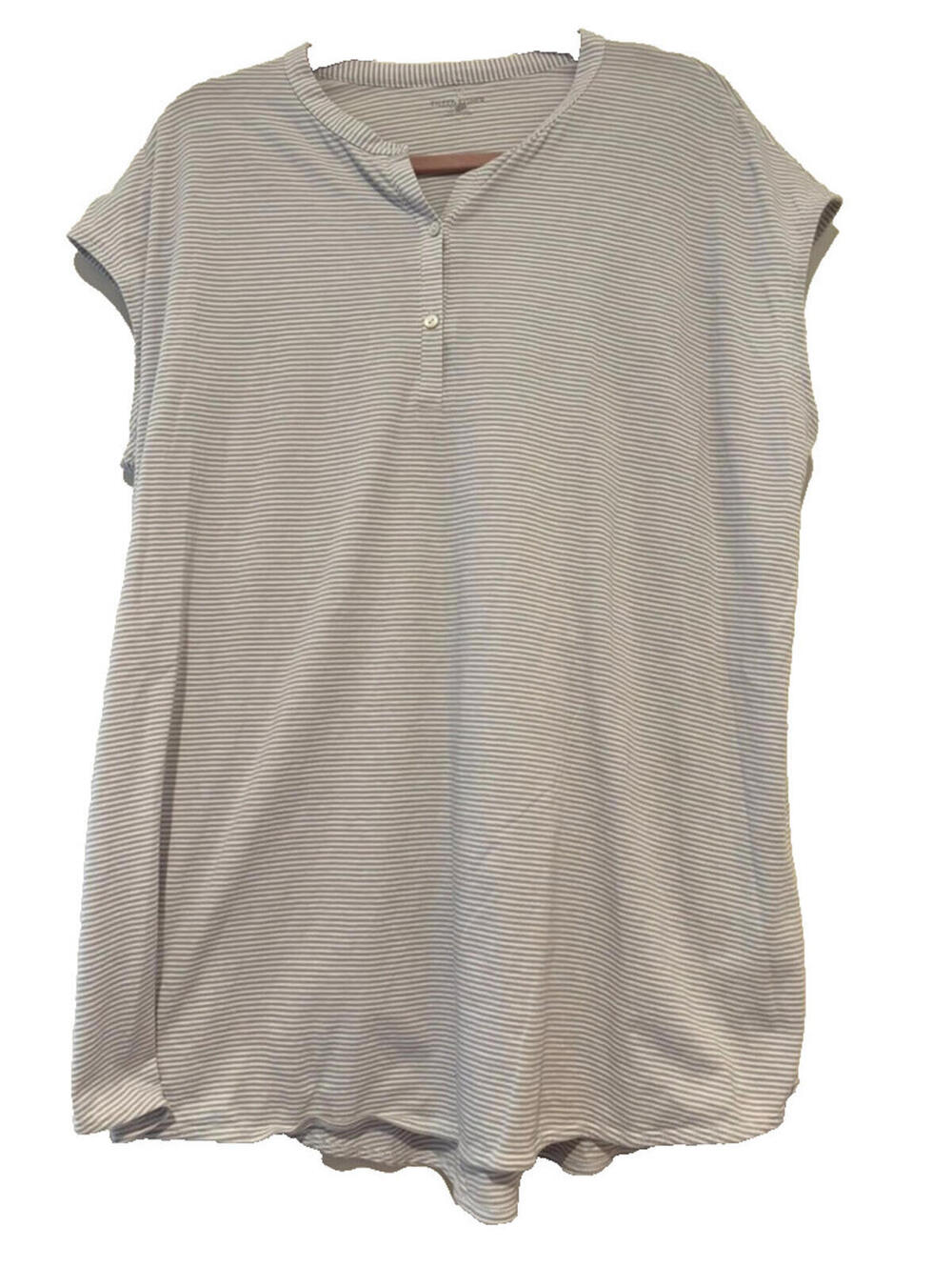 Eileen Fisher sz 1X grey/white stripe organic cotton cap sleeve shirt D